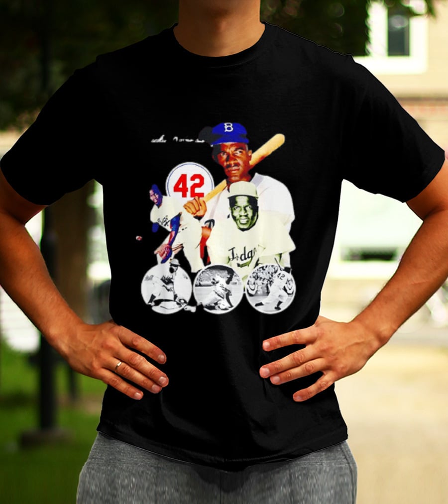 Jackie Robinson Dodgers 42 Baseball Legend Iconic Player Collage T-Shirt