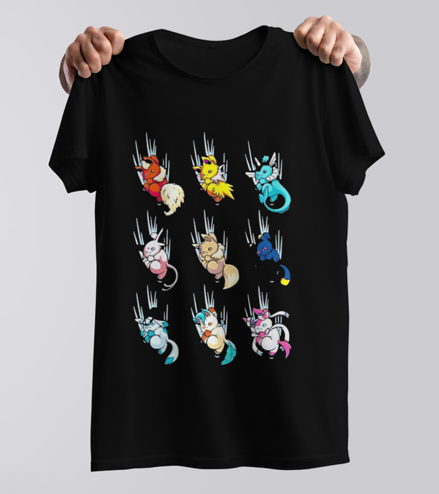 Eevee Eeveelution Team Falling Down Pikachu Evolution T-Shirt