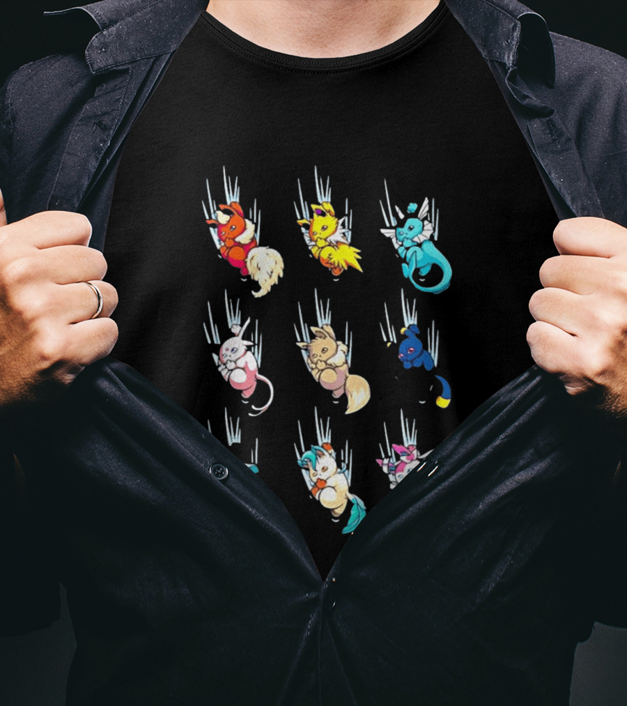 Eevee Eeveelution Team Falling Down Pikachu Evolution T-Shirt