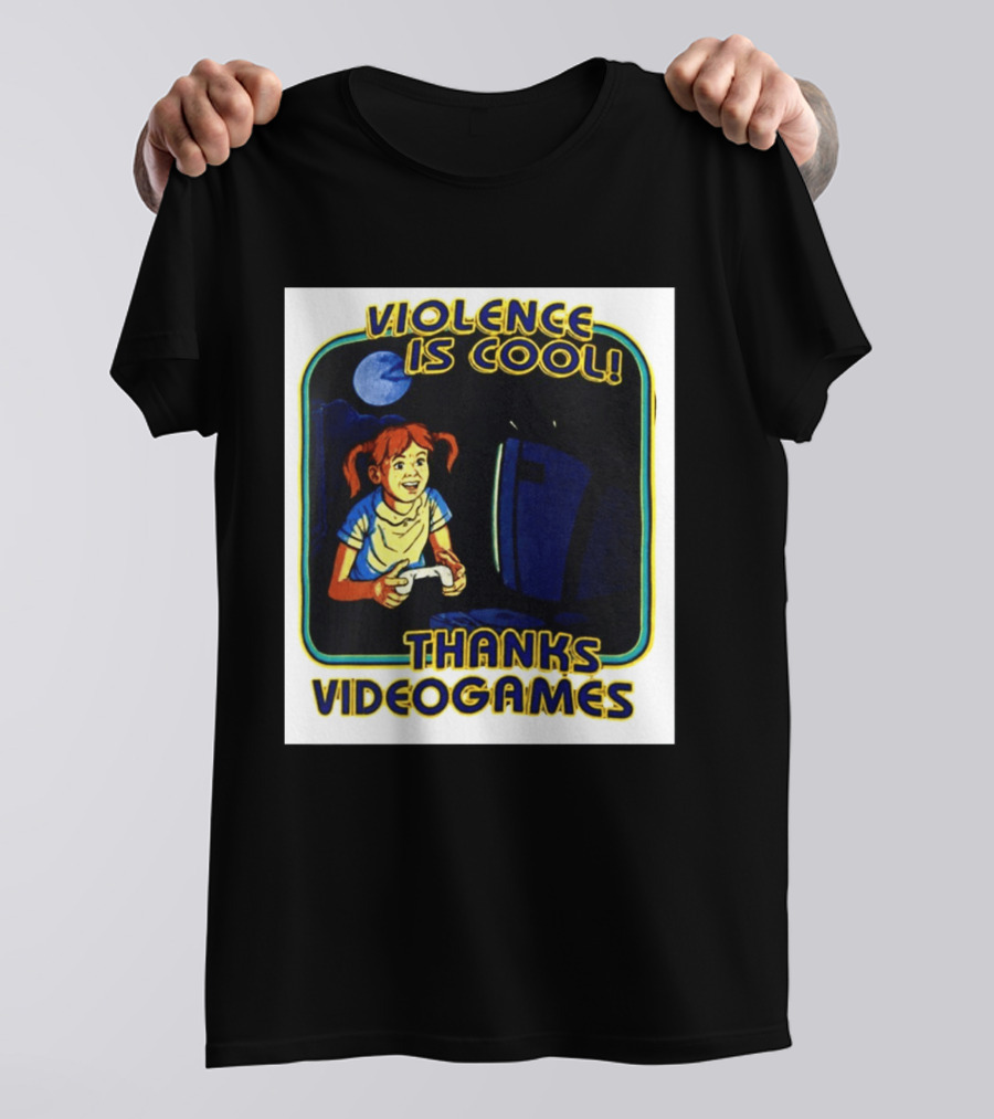 Violence Is Cool Thanks Videogames Retro Gamer Girl Controller Moon T-Shirt