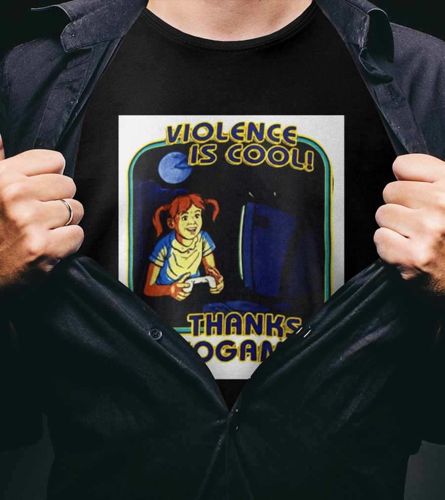 Violence Is Cool Thanks Videogames Retro Gamer Girl Controller Moon T-Shirt