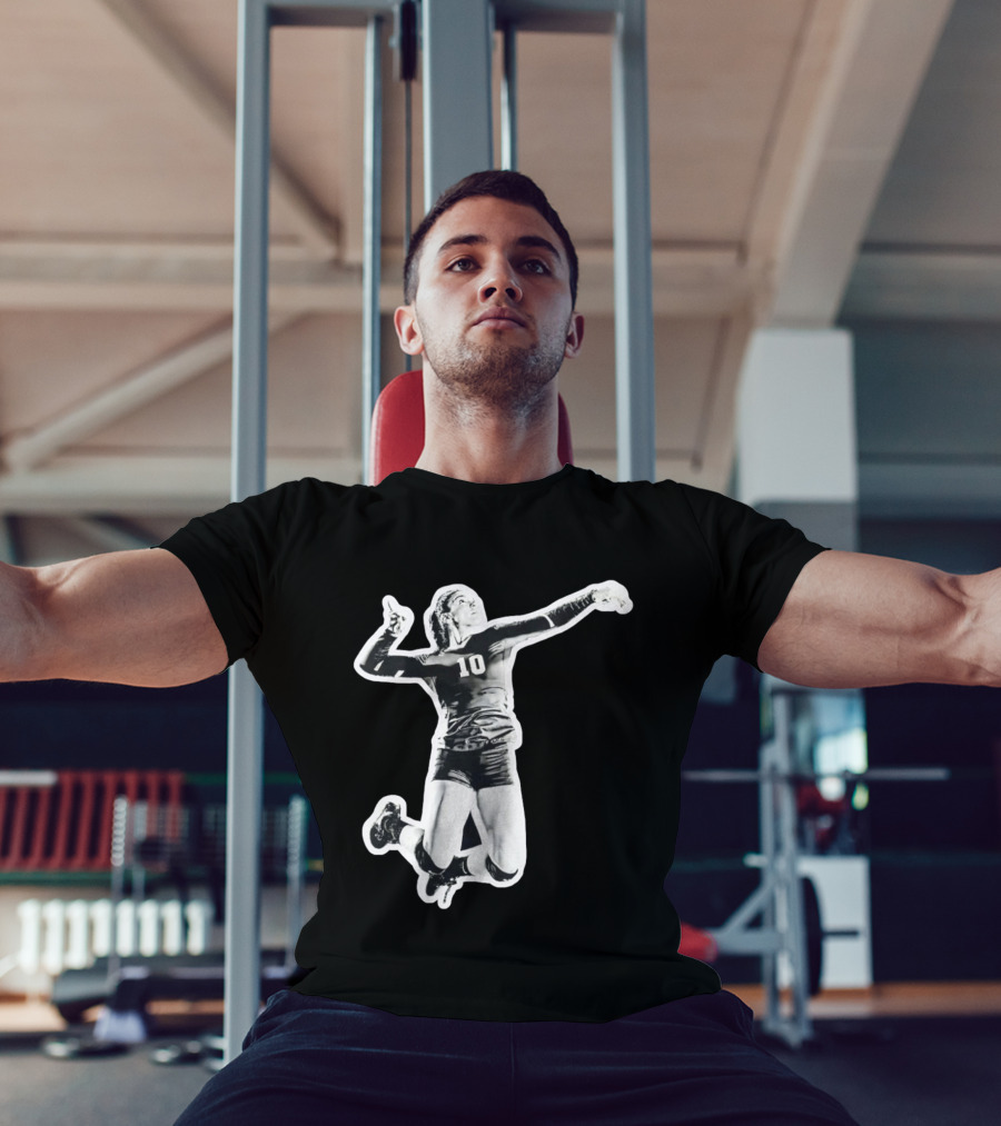 Volleyball Number 10 Athlete In Mid Air Motion T-Shirt