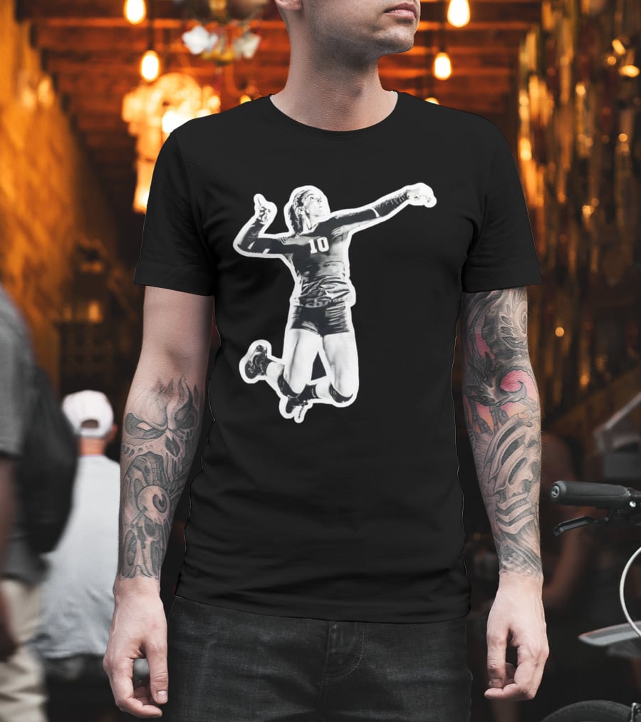 Volleyball Number 10 Athlete In Mid Air Motion T-Shirt