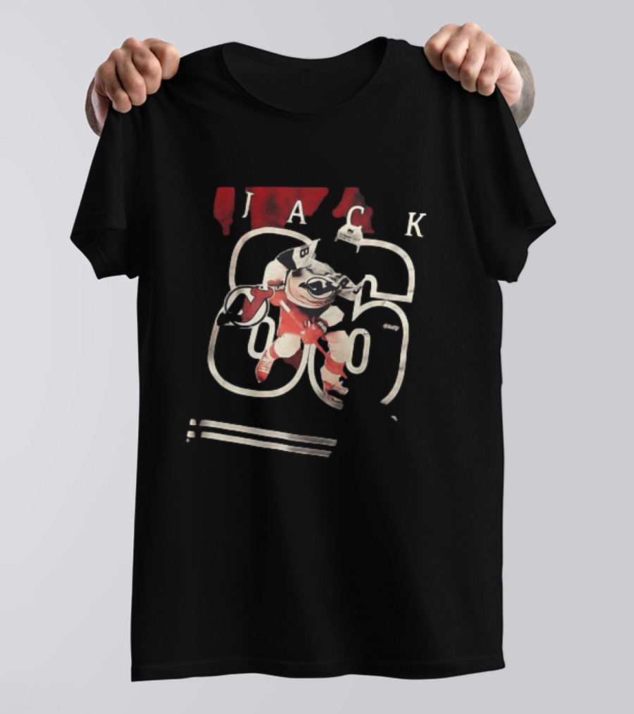 New Jersey Devils Jack Hughes 86 Hockey Player Action Pose T-Shirt