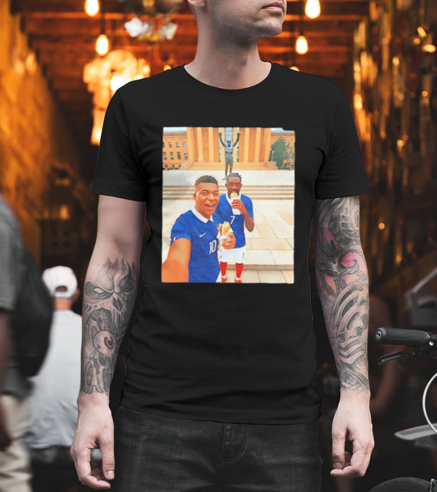 Ousmane Dembele Kylian Mbappe Philadelphia Museum Iconic Pose T-Shirt