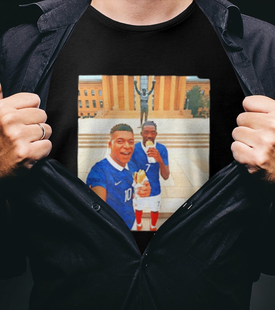 Ousmane Dembele Kylian Mbappe Philadelphia Museum Iconic Pose T-Shirt