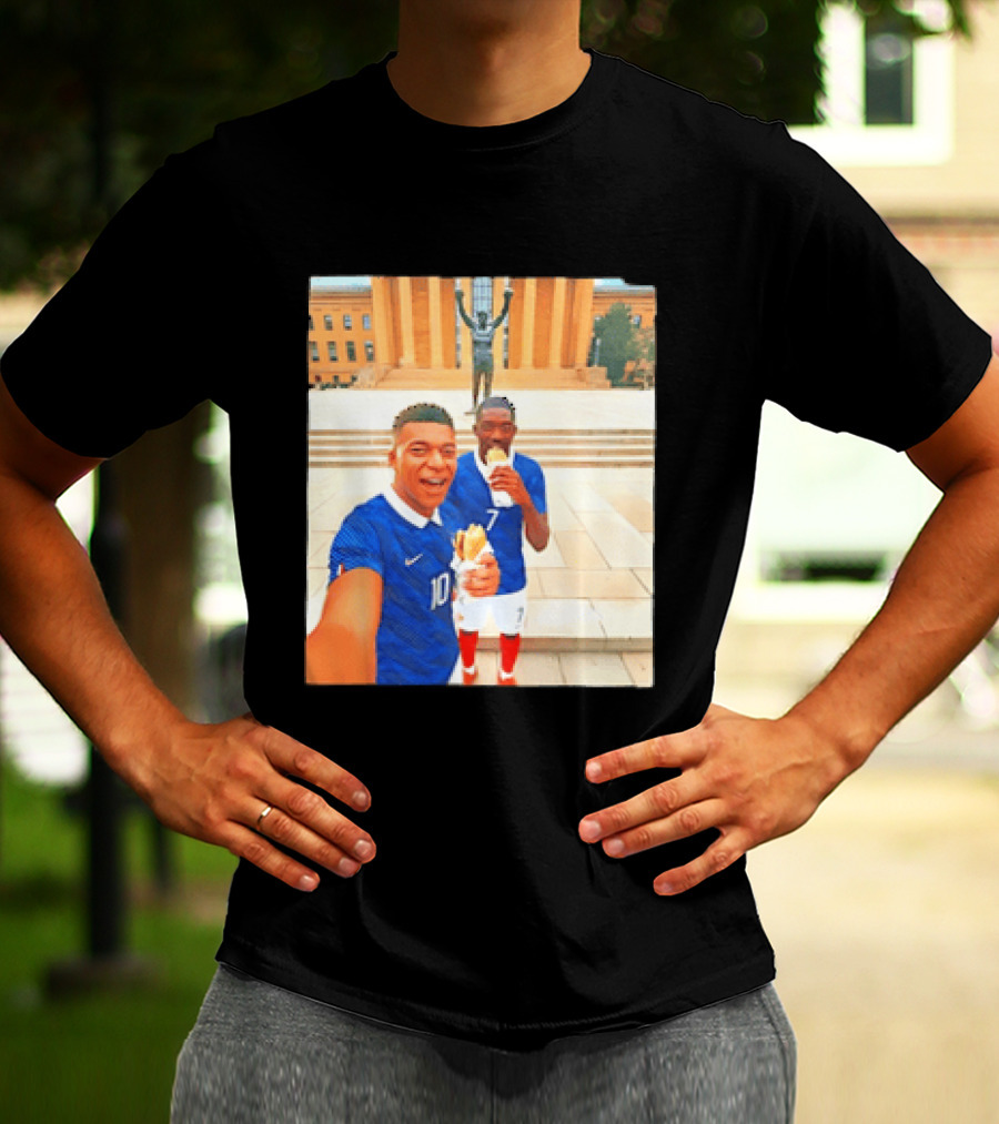 Ousmane Dembele Kylian Mbappe Philadelphia Museum Iconic Pose T-Shirt