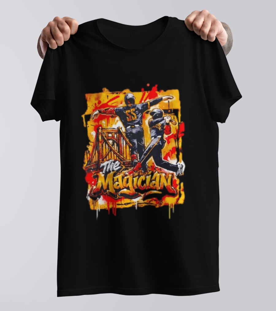 Pittsburgh Pirates The Magician Number 55 Baseball Player Art With Bridge T-Shirt