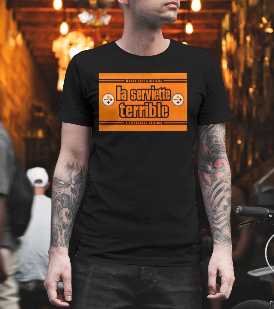 Myron Cope's Official La Serviette Terrible A Pittsburgh Original Steelers T-Shirt