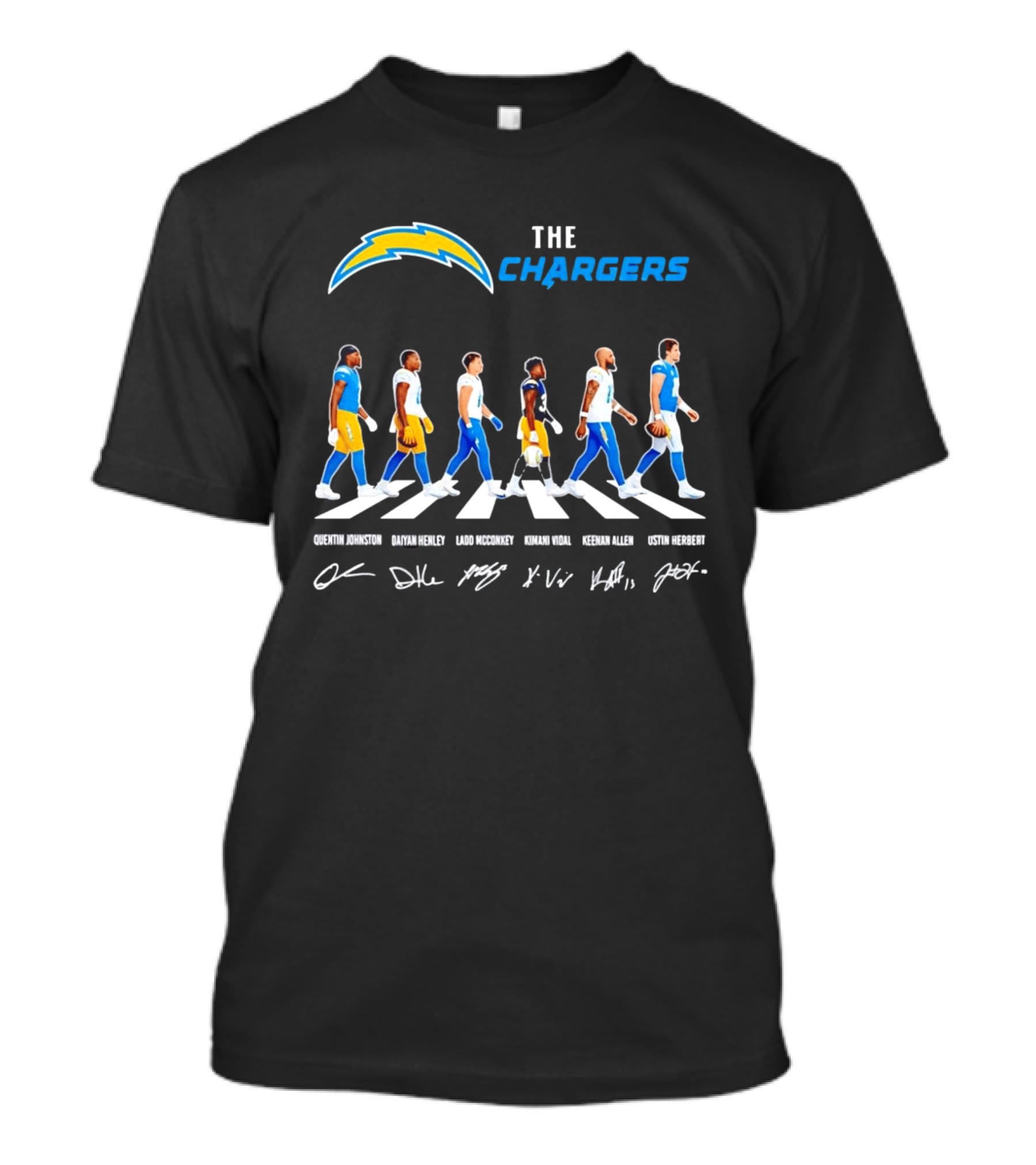 The Chargers Quentin Johnston Daiyan Henley Ladd McConkey Kimani Vidal Keenan Allen Justin Herbert Abbey Road T-Shirt