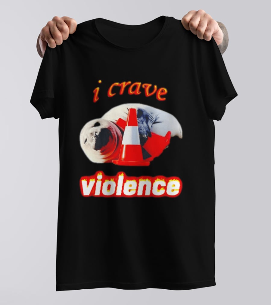 Seal With Traffic Cone I Crave Violence T-Shirt