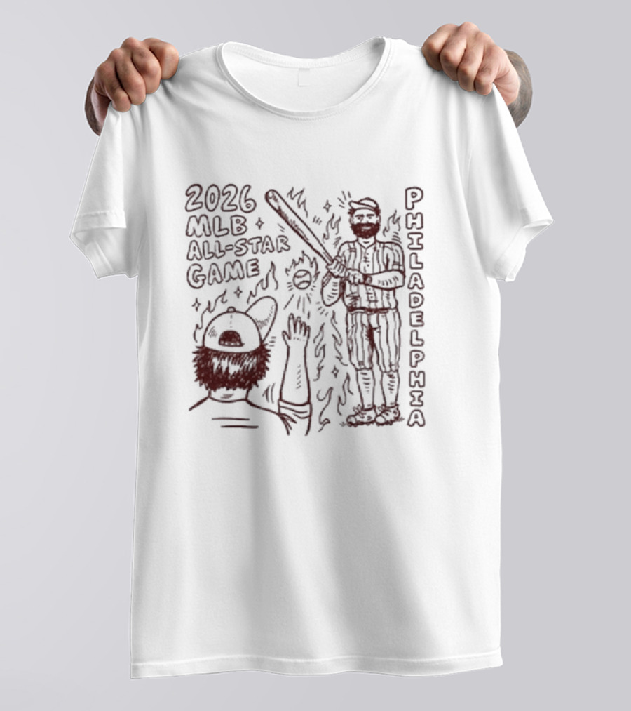 2026 MLB All Star Game Philadelphia Baseball Player Bat Cartoon T-Shirt