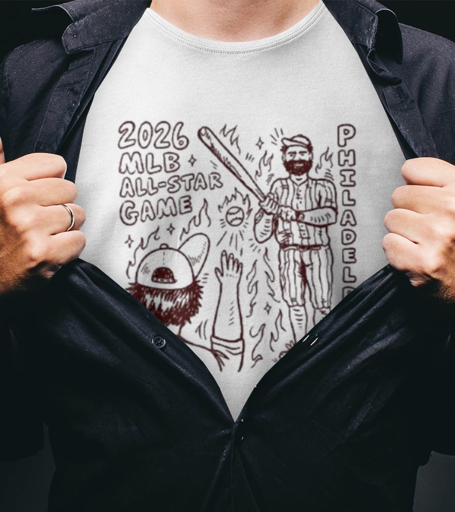 2026 MLB All Star Game Philadelphia Baseball Player Bat Cartoon T-Shirt