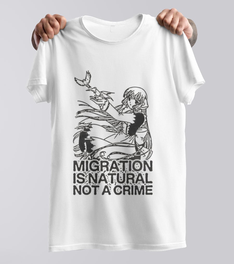 Anime Girl Releasing Birds Migration Is Natural Not A Crime T-Shirt