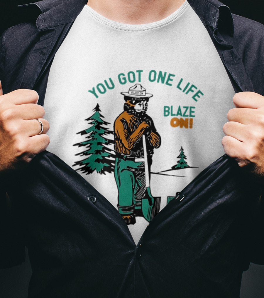 You Got One Life Blaze On Smokey Bear Retro Forest T-Shirt