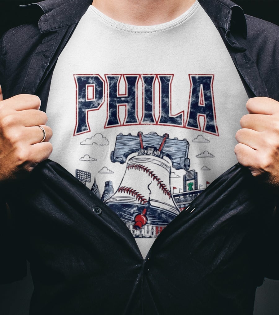 Phila Liberty Bell Baseball Fusion With Philly Sports Stadium Vintage Look T-Shirt