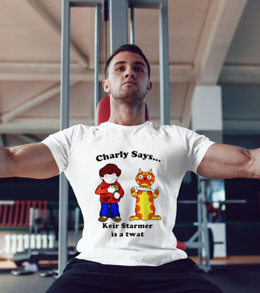 Charly Says Keir Starmer Is A Twat Comic Retro Style Cat And Kid T-Shirt
