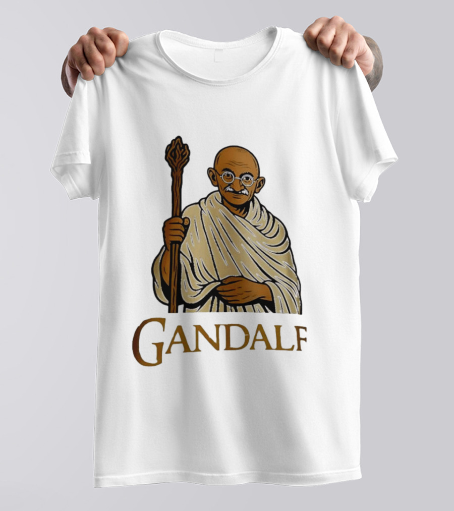 Mahatma Gandhi Gandalf Wizard Staff T-Shirt