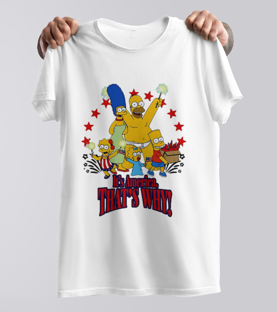 Simpsons Family It's America That's Why Fireworks Celebration Stars T-Shirt