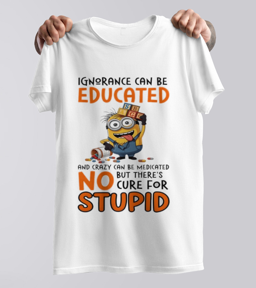 Minion Despicable Me Ignorance Can Be Educated Crazy Medicated No Cure Stupid T-Shirt