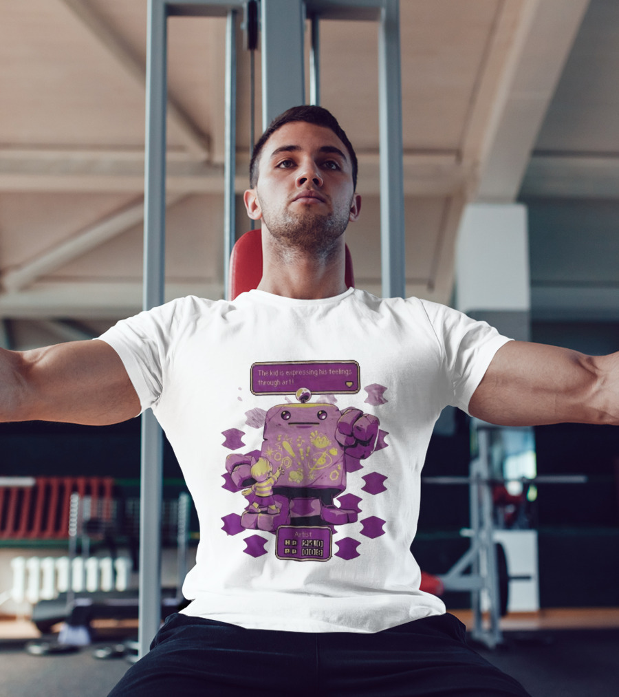 The Kid Is Expressing His Feelings Through Art With Purple Robot T-Shirt