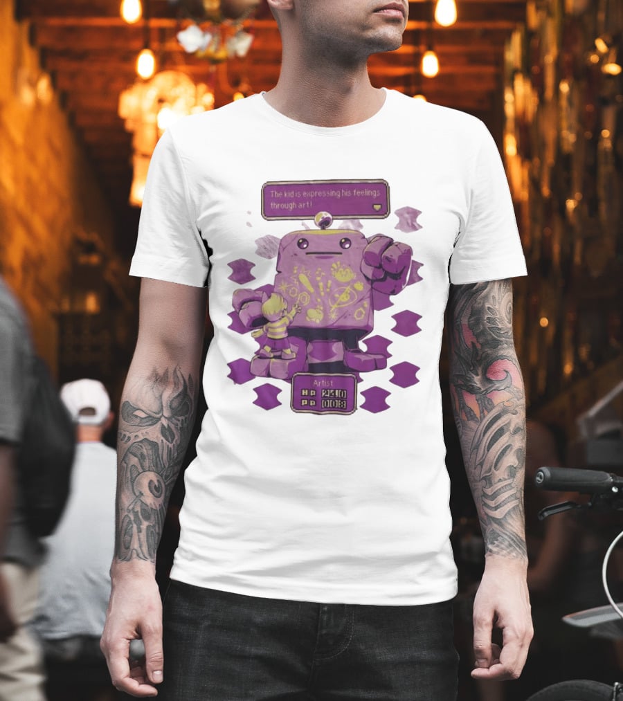 The Kid Is Expressing His Feelings Through Art With Purple Robot T-Shirt