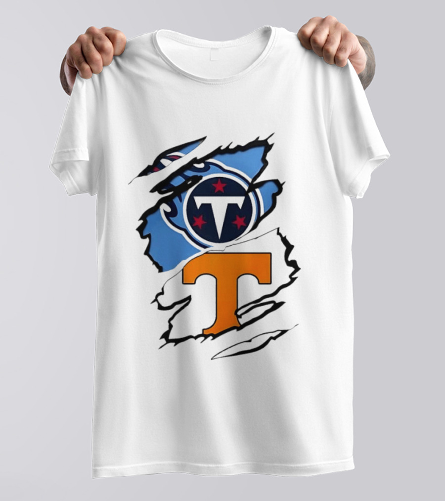 TN State Pride Torn Tennessee Titans Volunteers T-Shirt