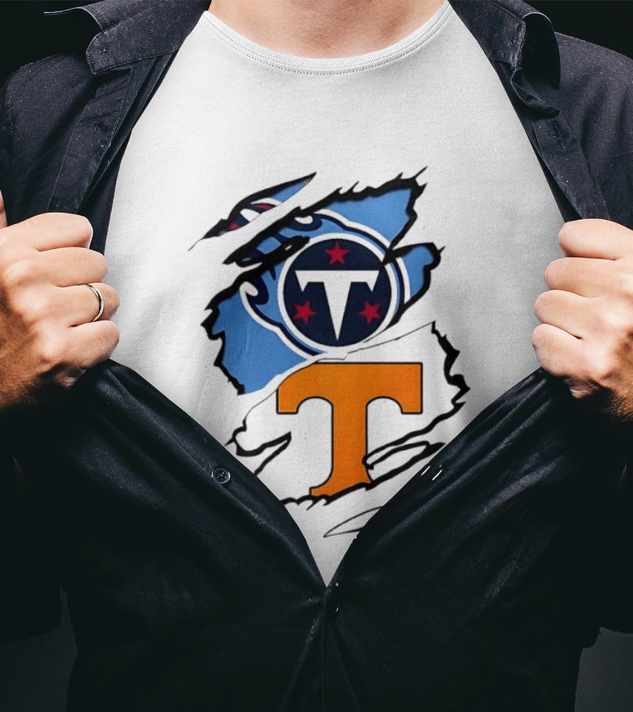 TN State Pride Torn Tennessee Titans Volunteers T-Shirt