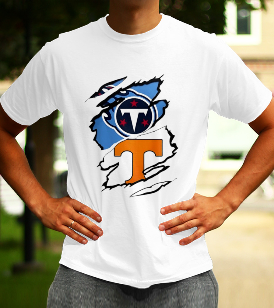 TN State Pride Torn Tennessee Titans Volunteers T-Shirt