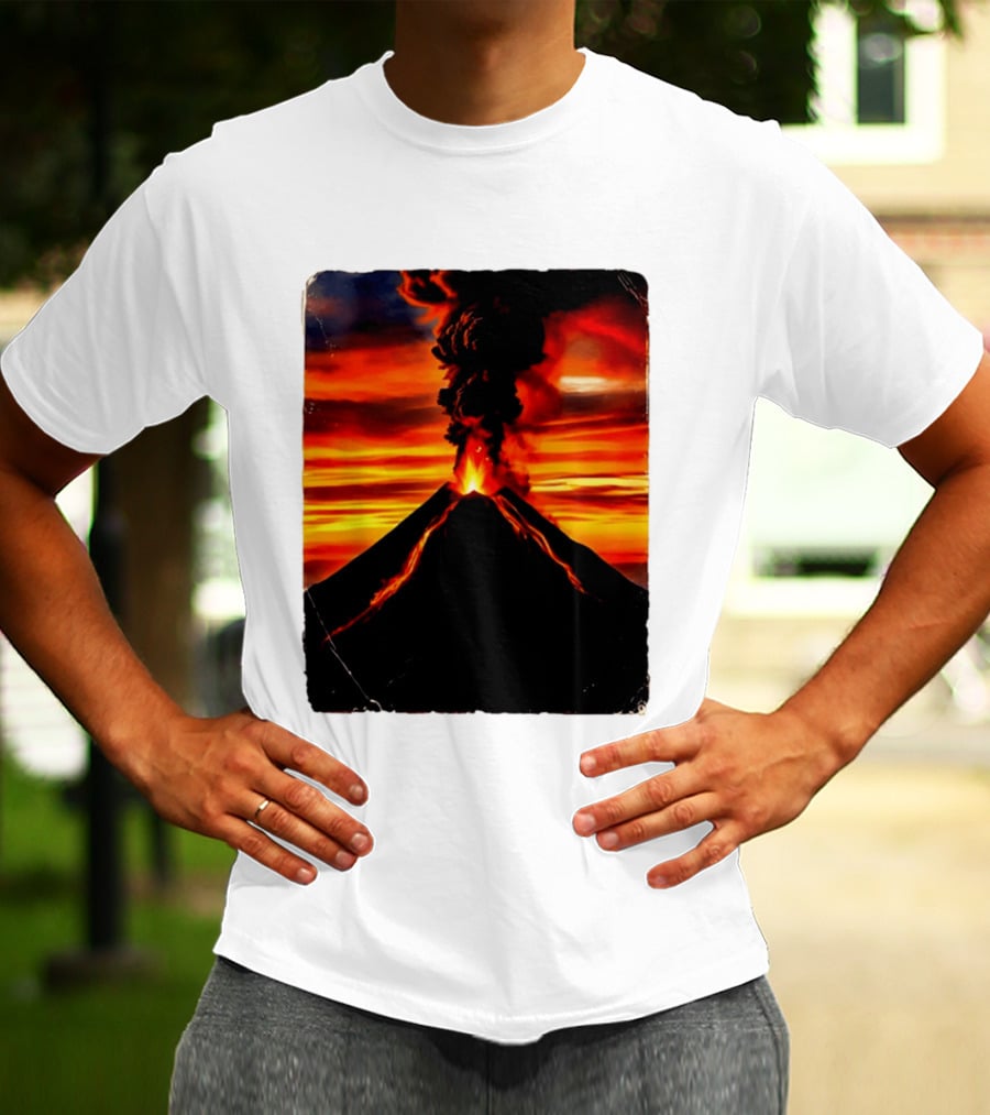 Volcanic Eruption Sunset Landscape Volcano Erupting At Dusk T-Shirt