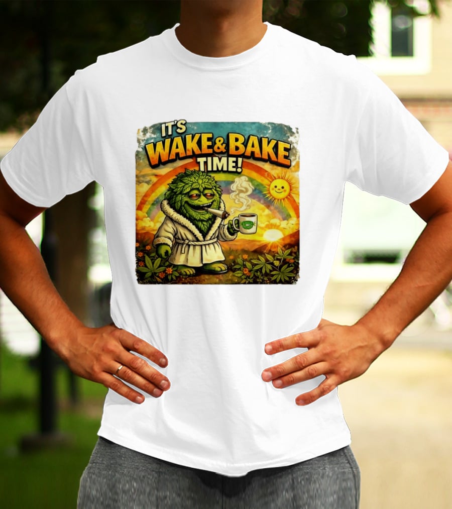 It's Wake And Bake Time Chief Greenbud Smoking Rainbow Sun Cannabis T-Shirt