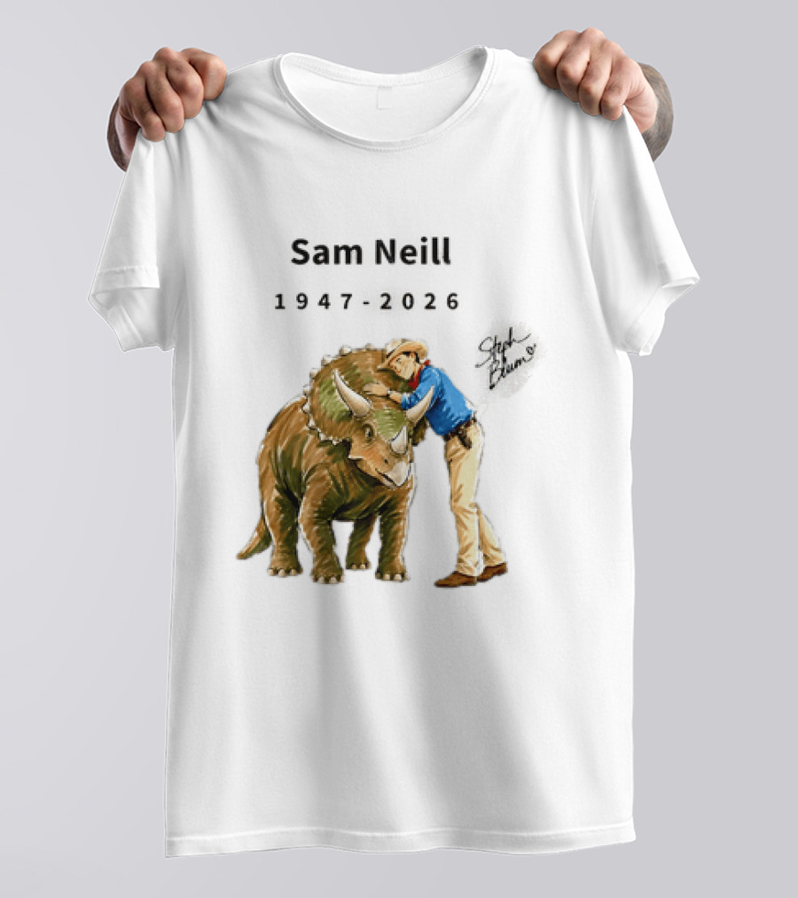 Sam Neill 1947 2026 Jurassic Park Iconic Triceratops Scene T-Shirt