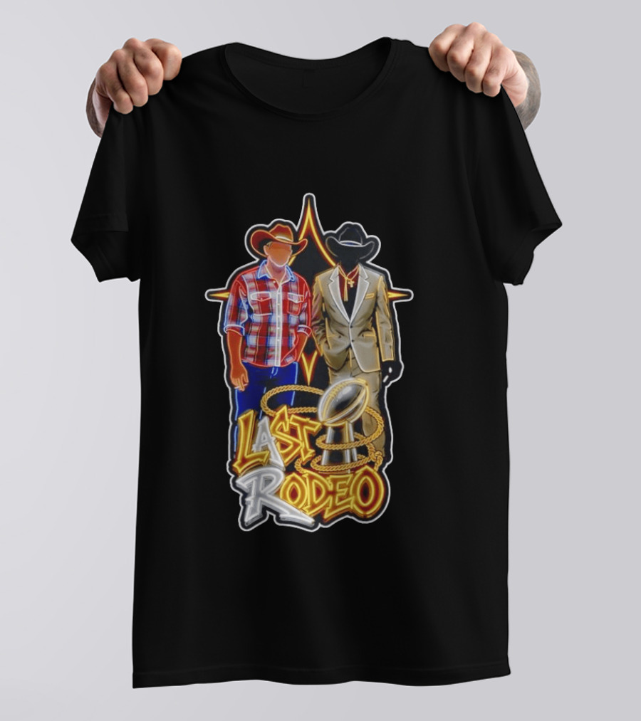 Last Rodeo Cowboy Gentleman With Football Trophy Plaid And Suit Styles T-Shirt