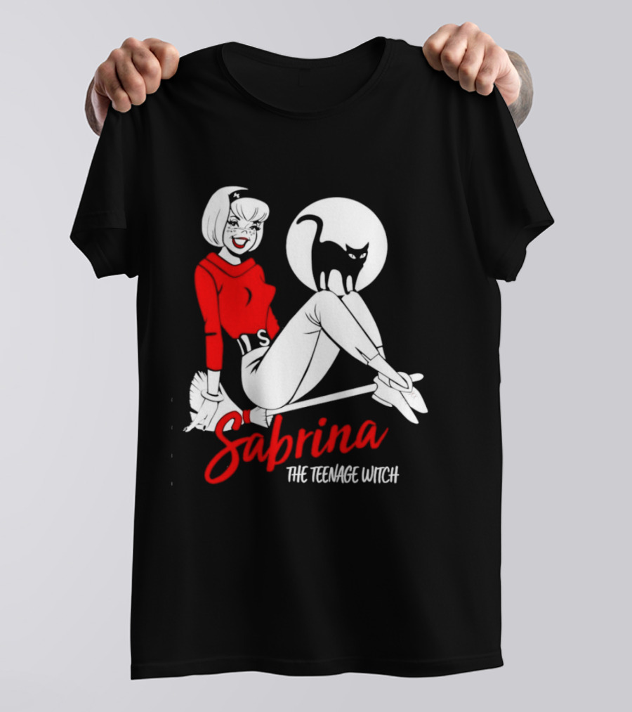 Sabrina The Teenage Witch Salem Cat Vintage Style Broomstick T-Shirt