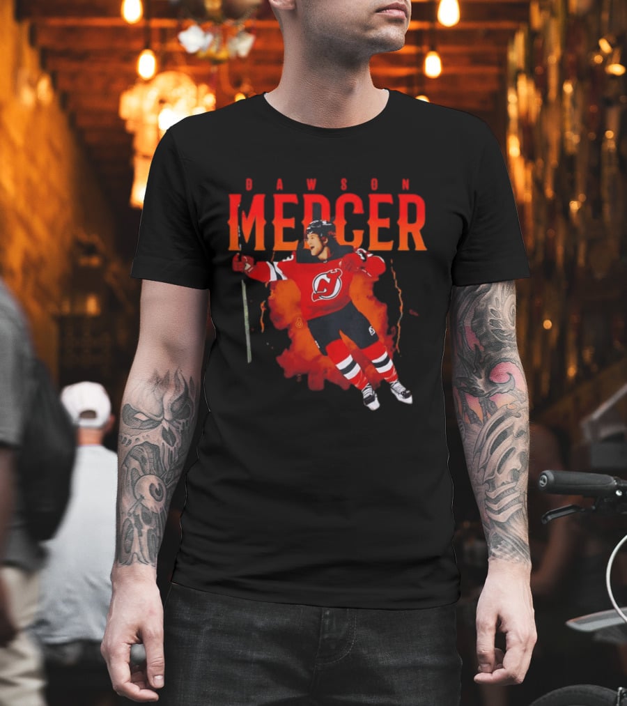 Dawson Mercer New Jersey Devils Celebration Hockey Player Image T-Shirt