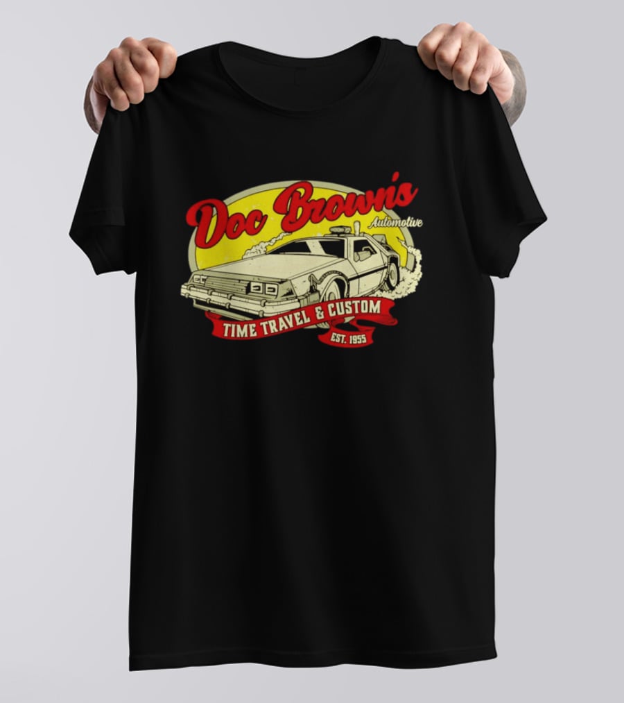 Doc Brown's Automotive Time Travel & Custom Est 1955 Classic DeLorean T-Shirt