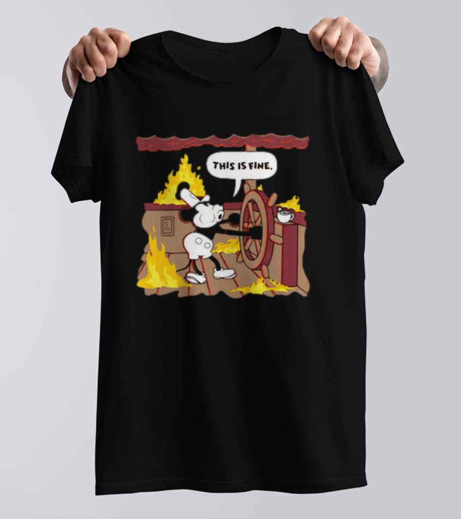 This Is Fine Steamboat Mickey Mouse Fire Captain T-Shirt