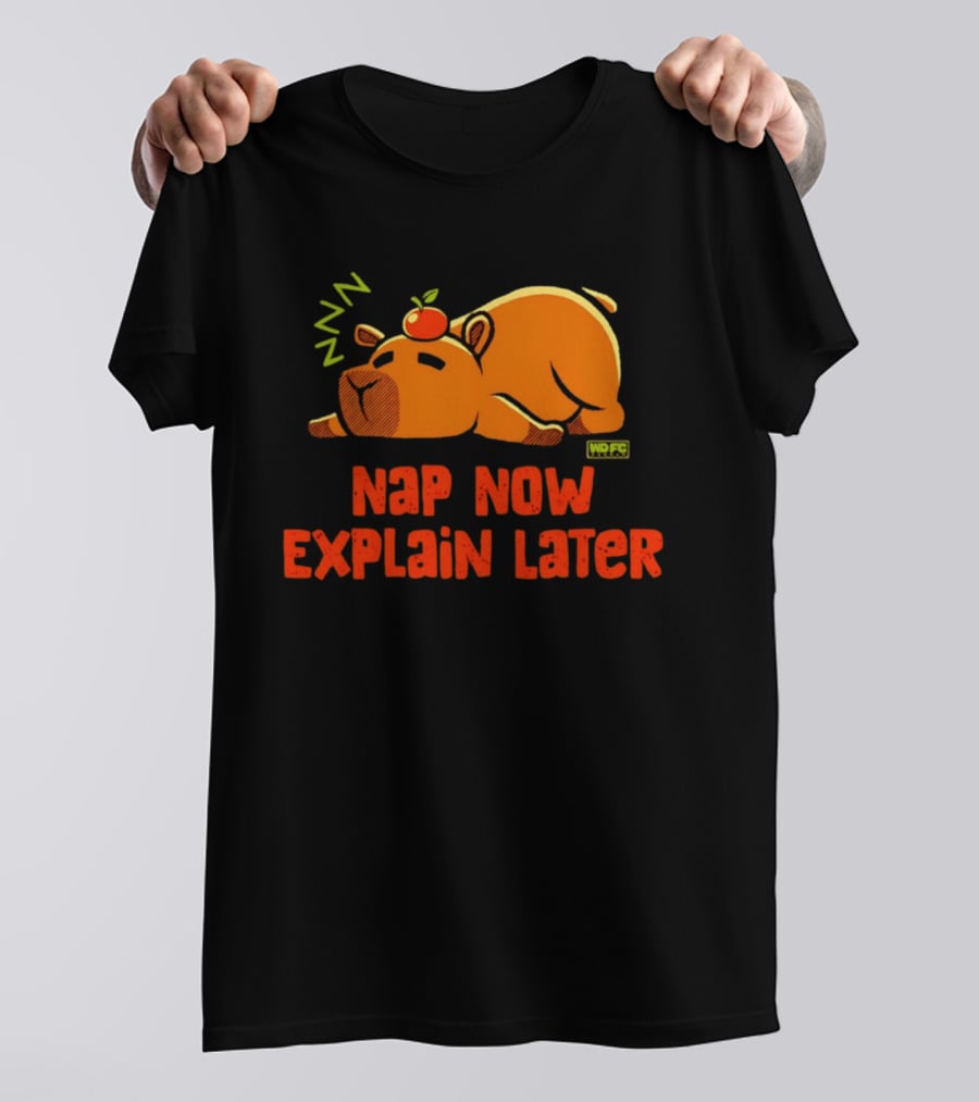 Nap Now Explain Later Cute Capybara With Orange ZZZ T-Shirt