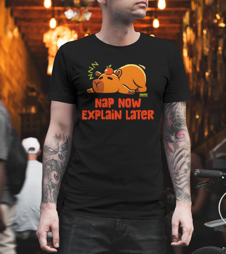 Nap Now Explain Later Cute Capybara With Orange ZZZ T-Shirt