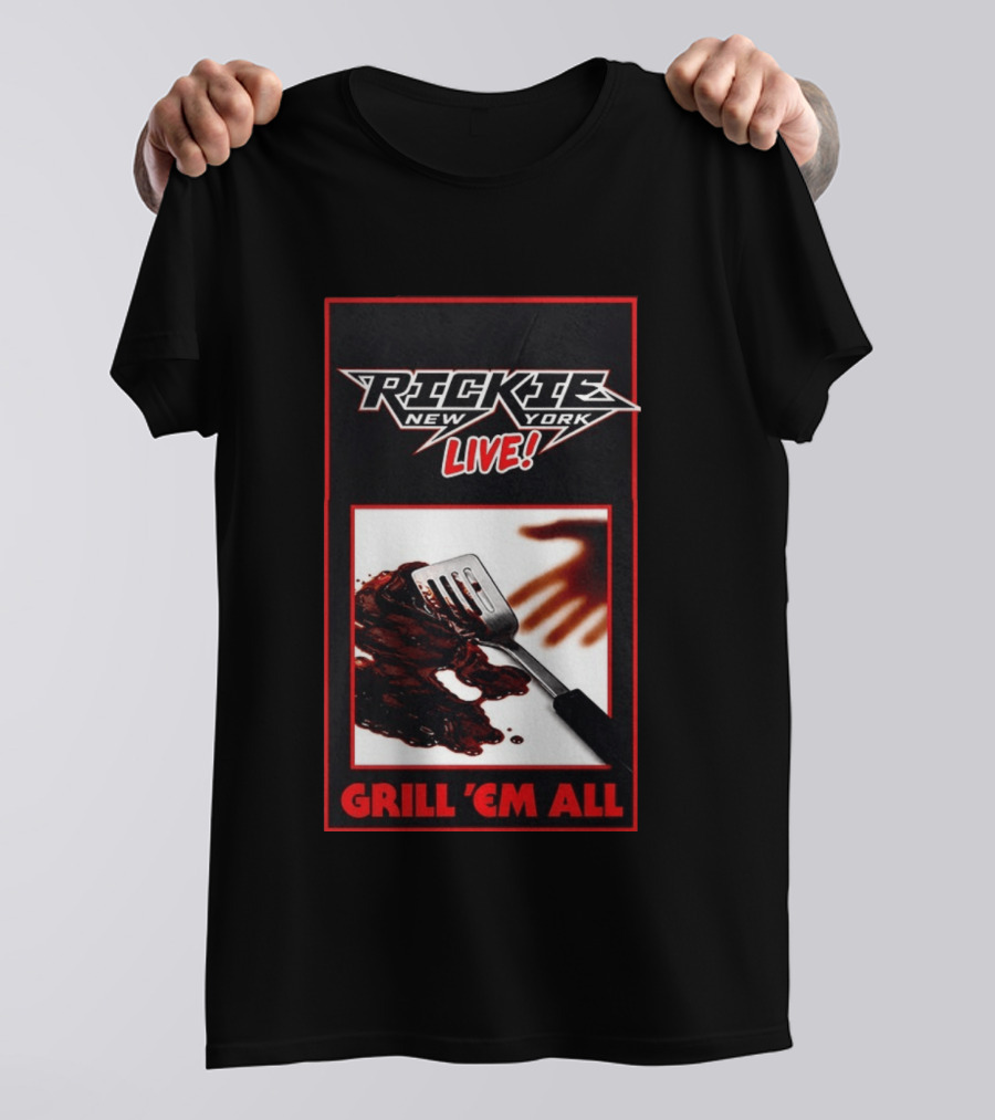 Rickie New York Live Grill Em All Spatula Design With Metal Music Influence T-Shirt