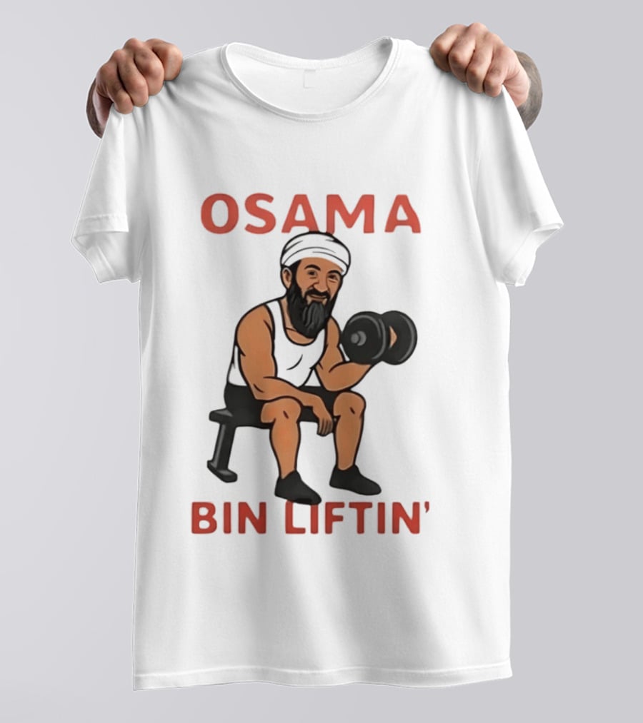 Osama Bin Liftin' Dumbbell Cartoon Weightlifting Humor T-Shirt