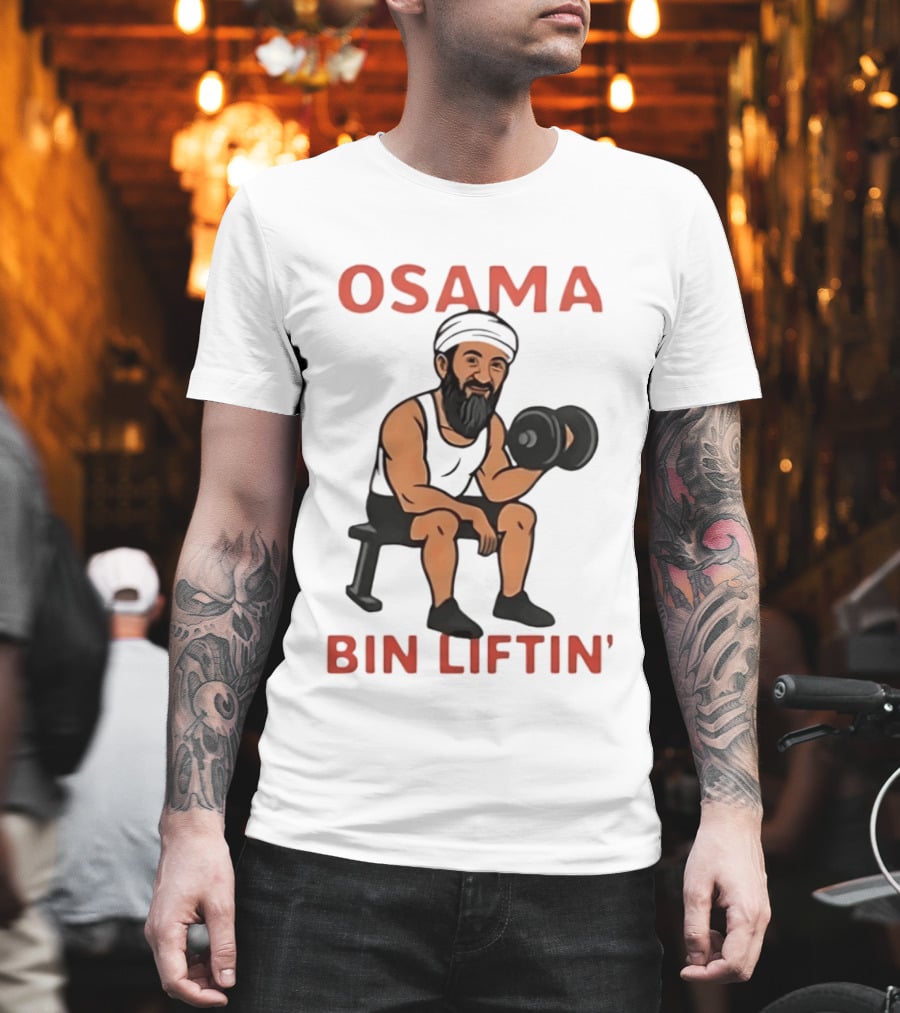 Osama Bin Liftin' Dumbbell Cartoon Weightlifting Humor T-Shirt