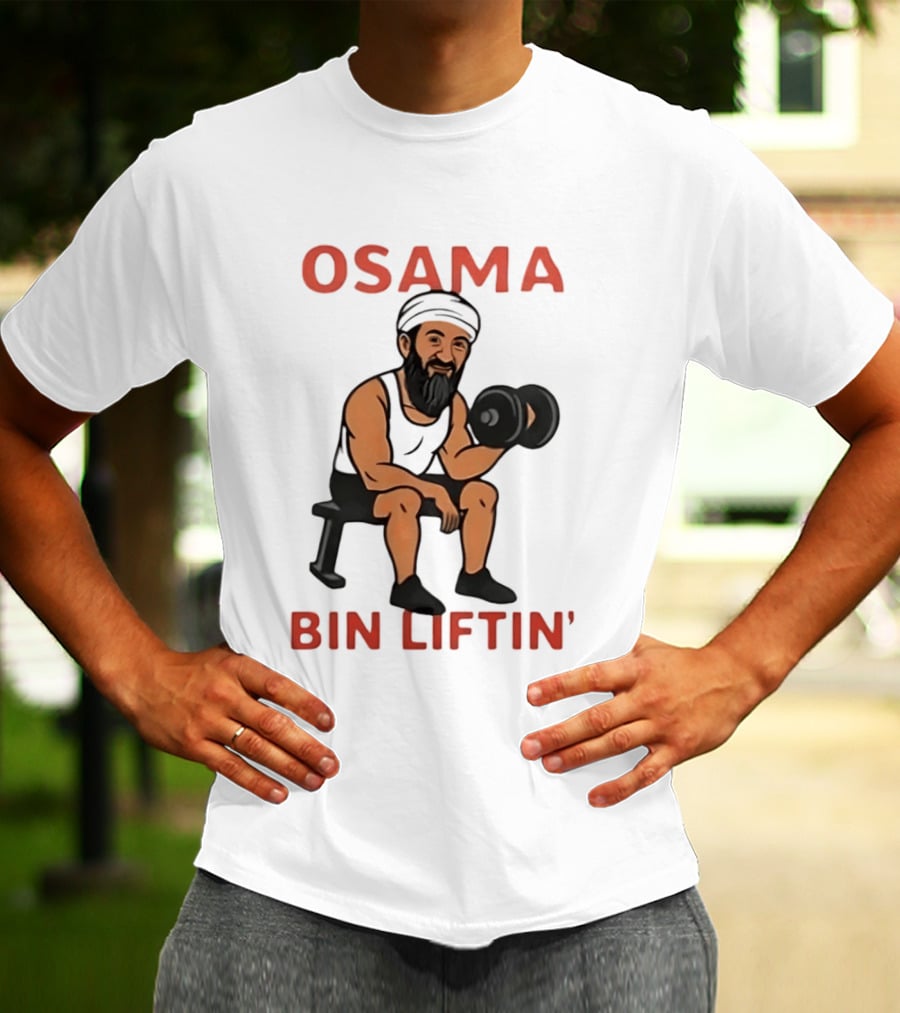 Osama Bin Liftin' Dumbbell Cartoon Weightlifting Humor T-Shirt