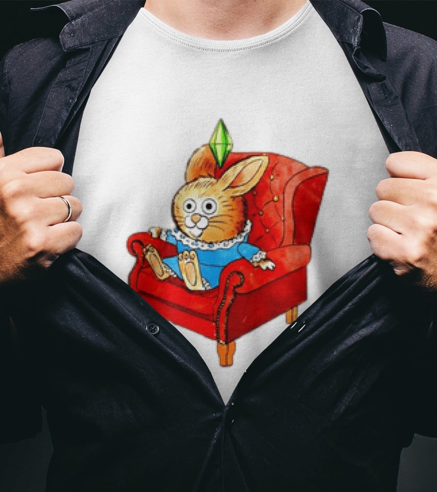 Rabbit They're Turning Me Into A Data Center Tomorrow Green Plumbob Red Couch Blue Dress T-Shirt