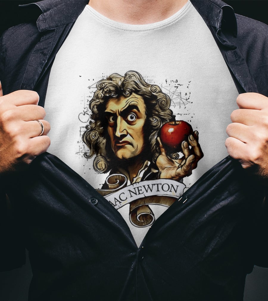 Isaac Newton Scientist With Apple Gravity Physics T-Shirt