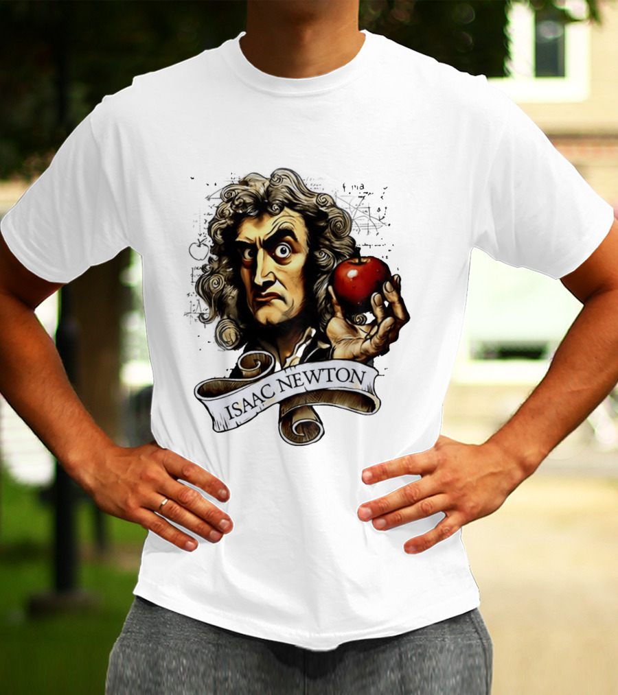 Isaac Newton Scientist With Apple Gravity Physics T-Shirt