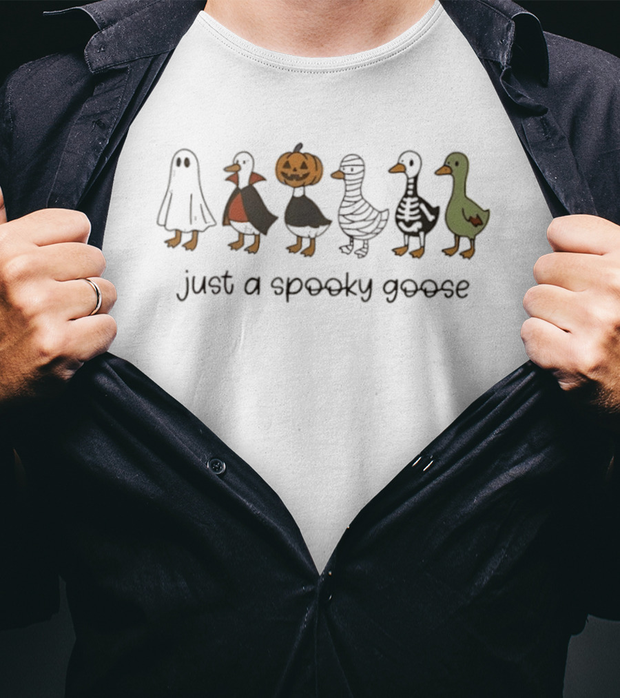 Halloween Goose Costumes Funny Spooky Goose Lineup T-Shirt