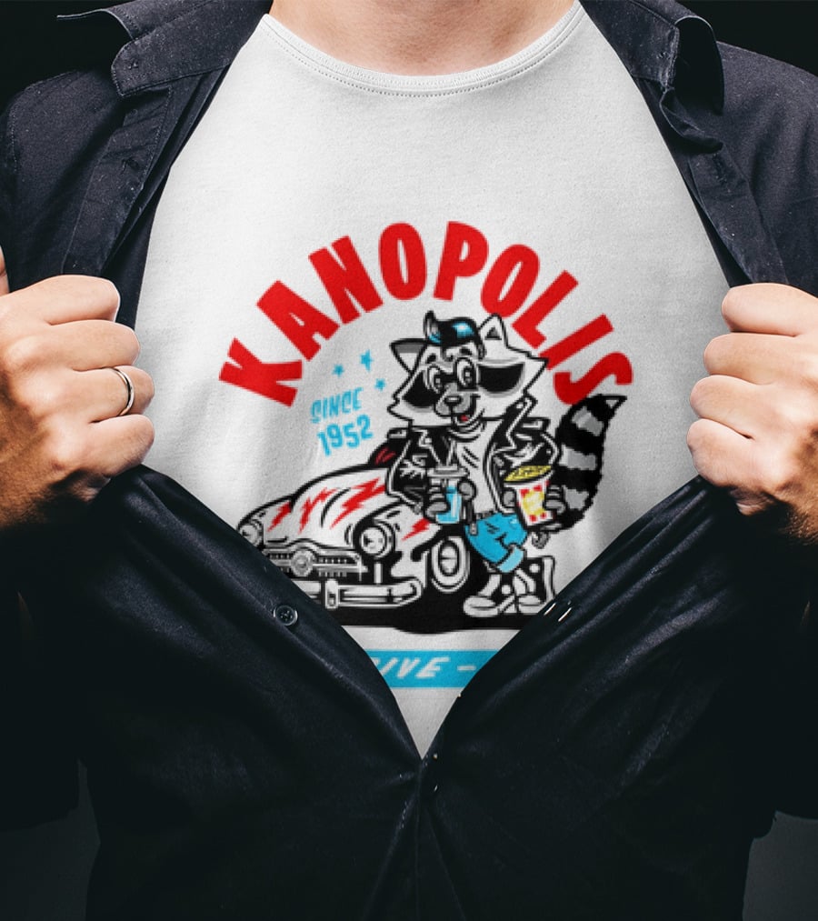 Kanopolis Drive In Since 1952 Raccoon Car T-Shirt