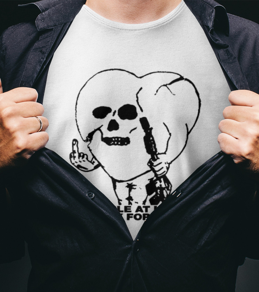 Unstable At Heart Ready For War Skull Middle Finger Assault Rifle T-Shirt