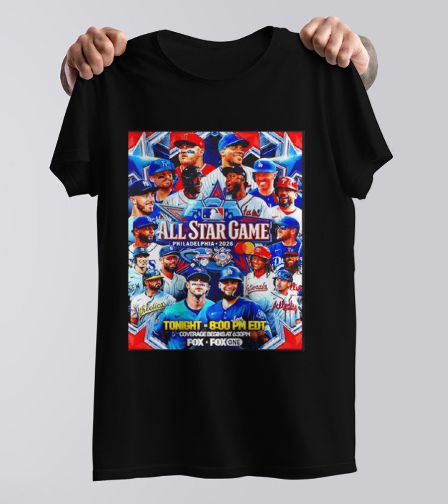 2026 MLB All Star Game Philadelphia Featured Stars And Team Jerseys Fox Coverage T-Shirt